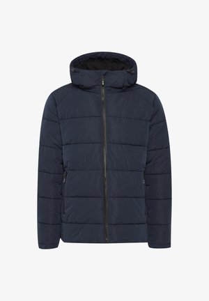 Tmavě modrá prošívaná bunda s kapucí, zipovým zapínáním, horizontálním prošíváním a bočními kapsami. Vyrobena z lehkého, voděodolného materiálu.