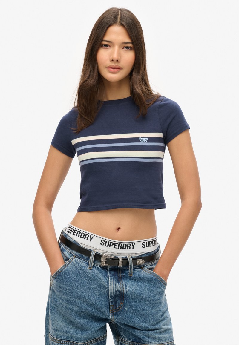 Superdry & Co VINTAGE STRIPE CROP - Camiseta estampada - preppy navy stripe