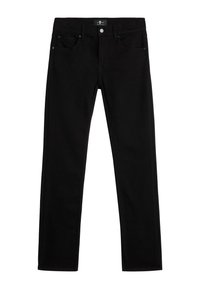 Zwarte denim jeans met een recht gesneden ontwerp, vijf zakken en subtiele stiksels. Voorzien van een knoop- en ritssluiting.