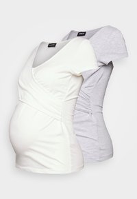 2 PACK - T-shirt - bas - off-white/ mottled-grey