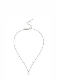 Collar de cadena de plata con un colgante en forma de estrella, que presenta un diseño de cuentas delicadas y una longitud ajustable para un mejor ajuste.