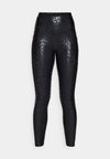 ELEVATE INTERLOCK HIGH WAIST PRINTED FITNESS WITH POCKETS - Tajice - night cat black