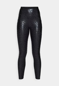 ELEVATE INTERLOCK HIGH WAIST PRINTED FITNESS WITH POCKETS - Tajice - night cat black