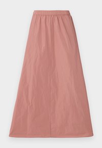 Gonna maxi rosa realizzata in tessuto leggero, con una cintura elastica, una texture liscia e senza motivi o accenti visibili.