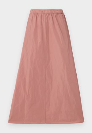 Gonna maxi rosa realizzata in tessuto leggero, con una cintura elastica, una texture liscia e senza motivi o accenti visibili.