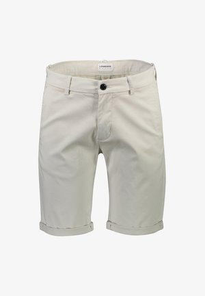 Lichtbeige korte broek van katoen met een knoopsluiting, opgerolde pijpen en een klassieke pasvorm. Label gestikt aan de binnenkant van de tailleband.