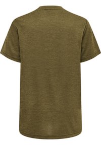 Olivengrøn t-shirt med korte ærmer. Blødt, struktureret stof med rund halsudskæring og uden dekor på ryggen. Lige kant og standard pasform.