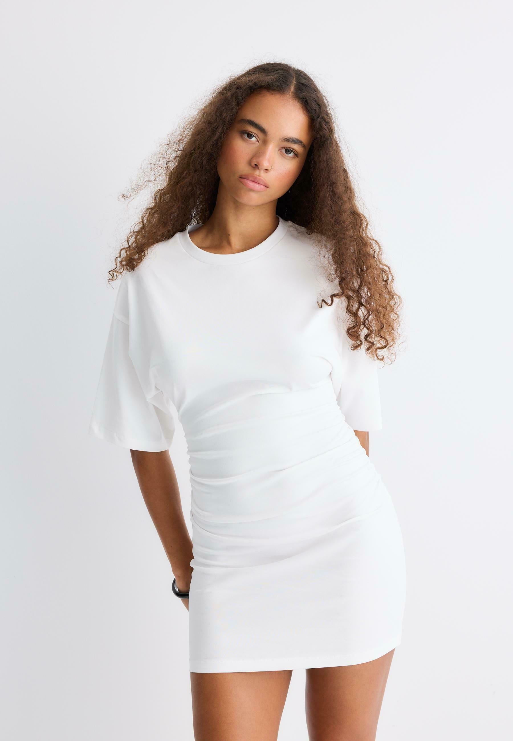 casual off shoulder dress with sleeves OFF-SHOULDER LONG SHIFT IN WHITE | CULT MIA and steampunk vibes Turn A Bridesmaid Dress Color:SageGreen-LV051 RESORT 26