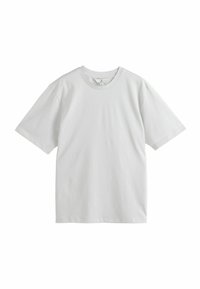 Lys grå kortærmet t-shirt lavet af blød bomuld, med rund hals, lige pasform og en subtil ribbet tekstur.