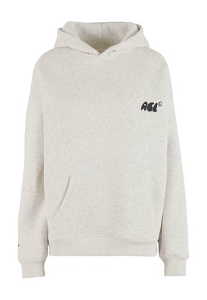 Grijze hoodie van een katoenmix; heeft een voorzak, ribgebreide manchetten, logo op de linkerborst en een capuchon met trekkoord.