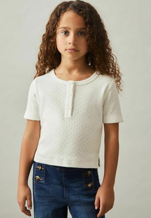 Reiss REISS MARGOT COTTON POINTELLE BUTTON T-SHIRT - T-paita - ivory