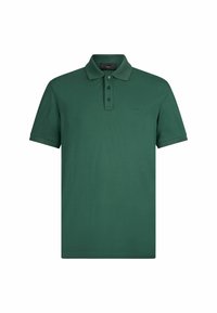 Polo verde realizzato in cotone, con colletto classico, patta con tre bottoni e un piccolo logo ricamato sul petto. Maniche corte.