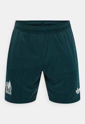 Dark green athletic shorts with elastic waistband, Mexico emblem on left leg, and white Adidas logo on right leg.