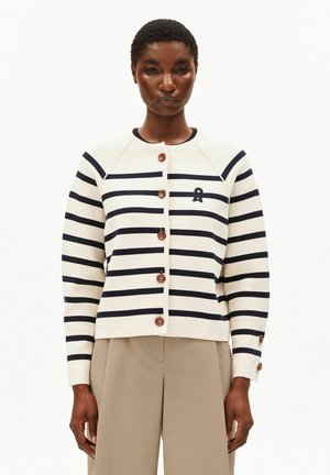PLACED STRIPE - Strickjacke - oatmilk-night sky