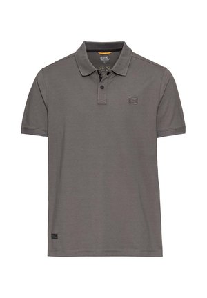 Grau Polohemd aus einem Baumwollmix, mit einer Knopfleiste mit drei Knöpfen, kurzen Ärmeln und einem kleinen Logo auf der Brust. Strukturiertes Gewebe.