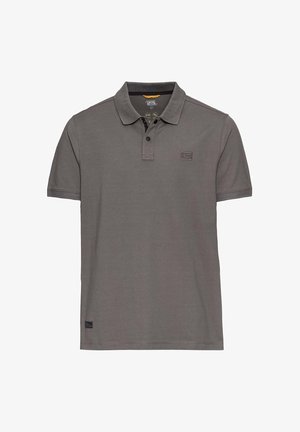 Grau Polohemd aus einem Baumwollmix, mit einer Knopfleiste mit drei Knöpfen, kurzen Ärmeln und einem kleinen Logo auf der Brust. Strukturiertes Gewebe.