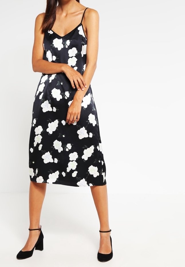 white christmas dresses Women's Black Grand Print Flutter Sleeve Midi Dress