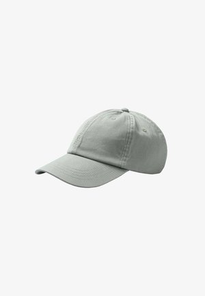 Gorra de béisbol de algodón verde claro con visera curvada, seis ojales de ventilación y un pequeño logotipo bordado en el panel frontal.