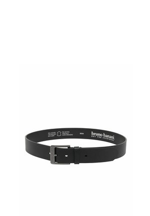 Sort læderbælte med metal spænde, mærket "bruno banani," størrelse 95 cm, vist mod en hvid baggrund.