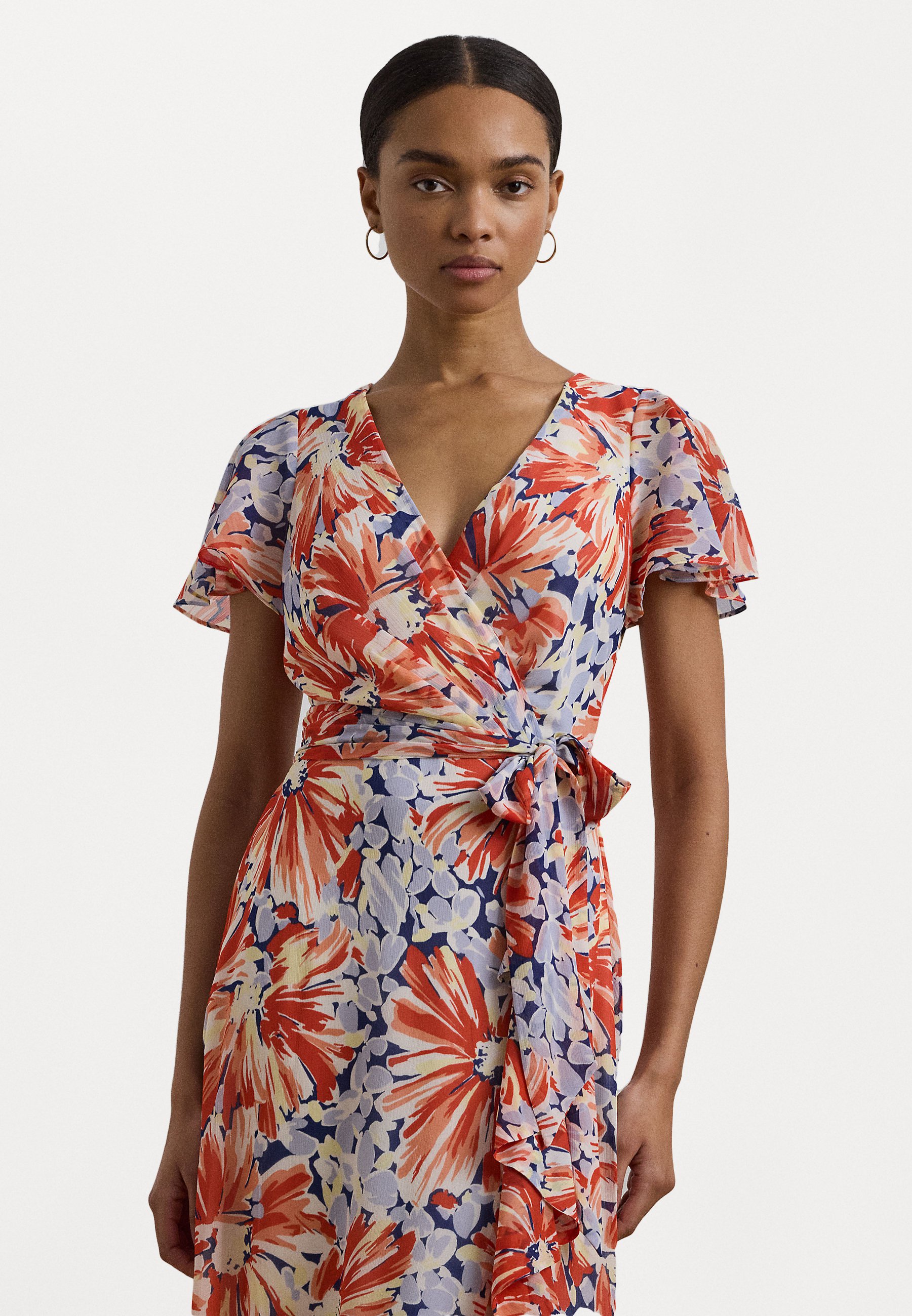 Lauren Ralph Lauren FLORAL BELTED FLUTTER SLEEVE GOWN - Cocktail dress /  Party dress - white/multi-colored/white