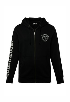 Sort zip-up hoodie lavet af bomuld. Har en kengurulomme, frontlogo og iøjnefaldende "COLORADO" tekst på ærmet i hvid.
