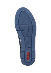 Shoe sole in blue rubber with a textured pattern; features a red logo and size '37' on the side. A mesh upper for breathability is also visible.
