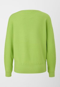Grüner, gerippter Pullover mit langen Ärmeln, Rundhalsausschnitt und lockerer Passform. Strukturiertes Design entlang der Ärmel und am Saum.