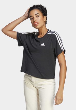 adidas Sportswear ESSENTIALS 3 STRIPES SINGLE CROPPED - Camiseta estampada - black   white