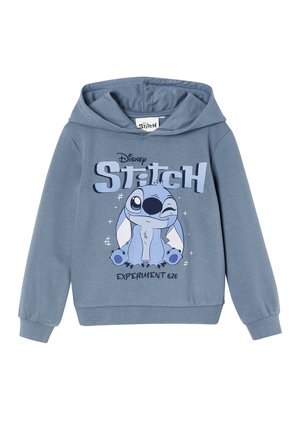 Blauer Hoodie mit einem Frontgraphic von Stitch aus Disney, mit dem Text „Experiment 626“ darunter. Die Kapuze hat ein standardmäßiges Design und die Bündchen sind klassisch.