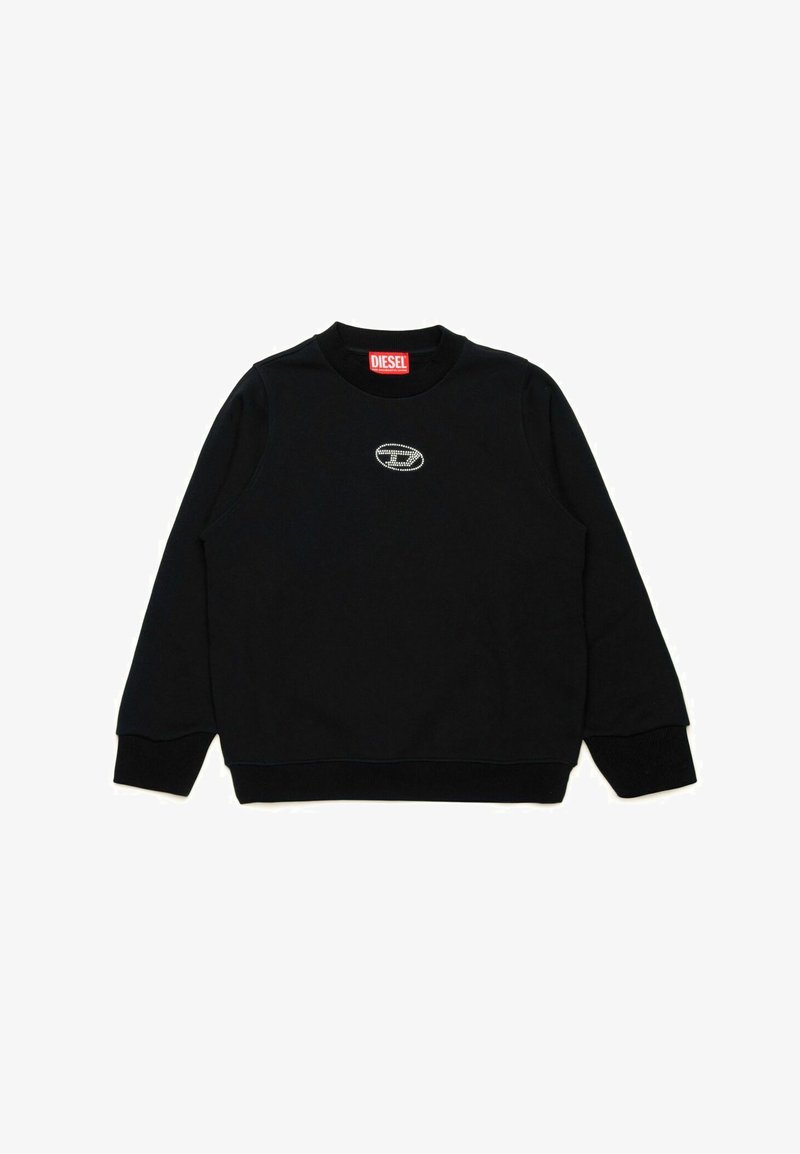 Felpa nera con colletto e polsini a coste. Presenta un piccolo logo argentato sul petto. Realizzata in tessuto morbido, dal design casual.