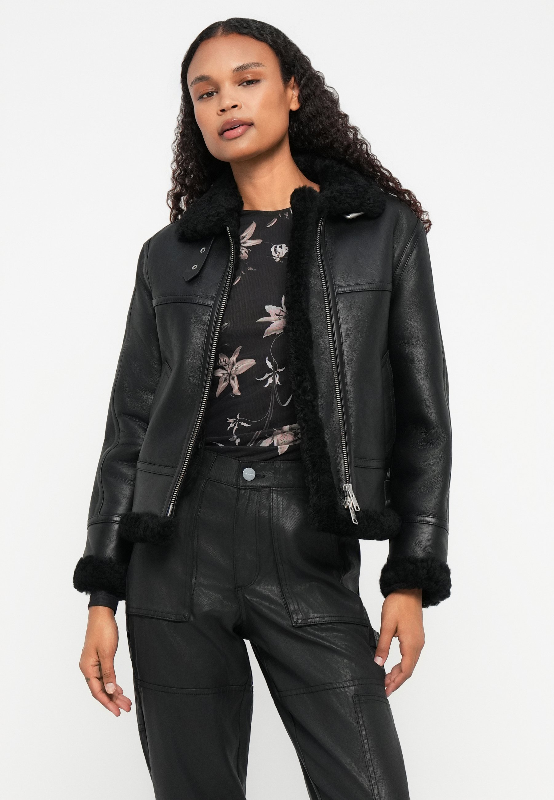AllSaints LOREL FLYING - Leather jacket - black/black/black - Zalando