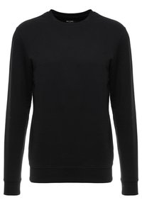 Felpa nera realizzata in tessuto morbido, con maniche lunghe, scollatura rotonda e polsini e orlo a coste per un look aderente.