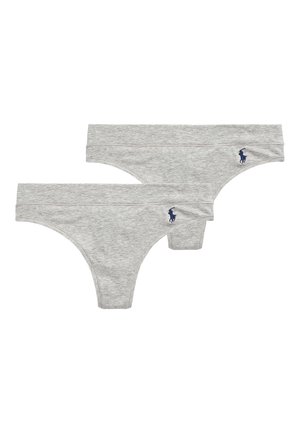 Due mutande per donna in cotone color grigio chiaro con un piccolo logo ricamato di un cavallo blu navy sul lato anteriore destro.