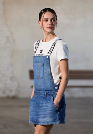 GIRL DUNGAREE DRESS - Denim dress - indigo wash/ecru
