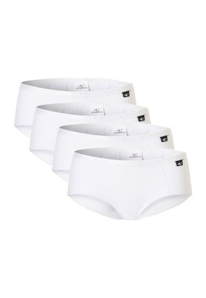 Witte katoenen slips met een zachte, elastische tailleband met het "O'Neill" logo. Vier paar worden getoond, met een zachte textuur en een eenvoudig ontwerp.