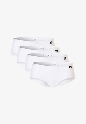 Witte katoenen slips met een zachte, elastische tailleband met het "O'Neill" logo. Vier paar worden getoond, met een zachte textuur en een eenvoudig ontwerp.