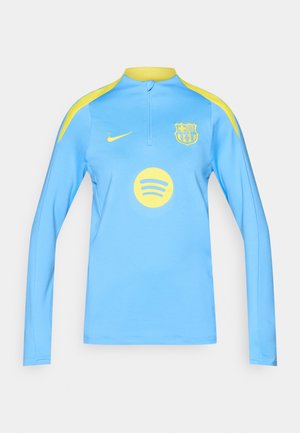 Ανοιχτό μπλε αθλητικό μπλουζάκι με μακριά μανίκια, με κίτρινο γιακά και διακοσμητικά στους ώμους. Φέρει λογότυπο και έμβλημα Spotify στο μπροστινό μέρος. Κατασκευασμένο από συνθετικό υλικό.