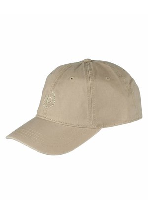 Cappellino da baseball khaki con corona arrotondata, visiera curvata e dettaglio del logo ricamato. Realizzato in misto cotone con cuciture visibili.