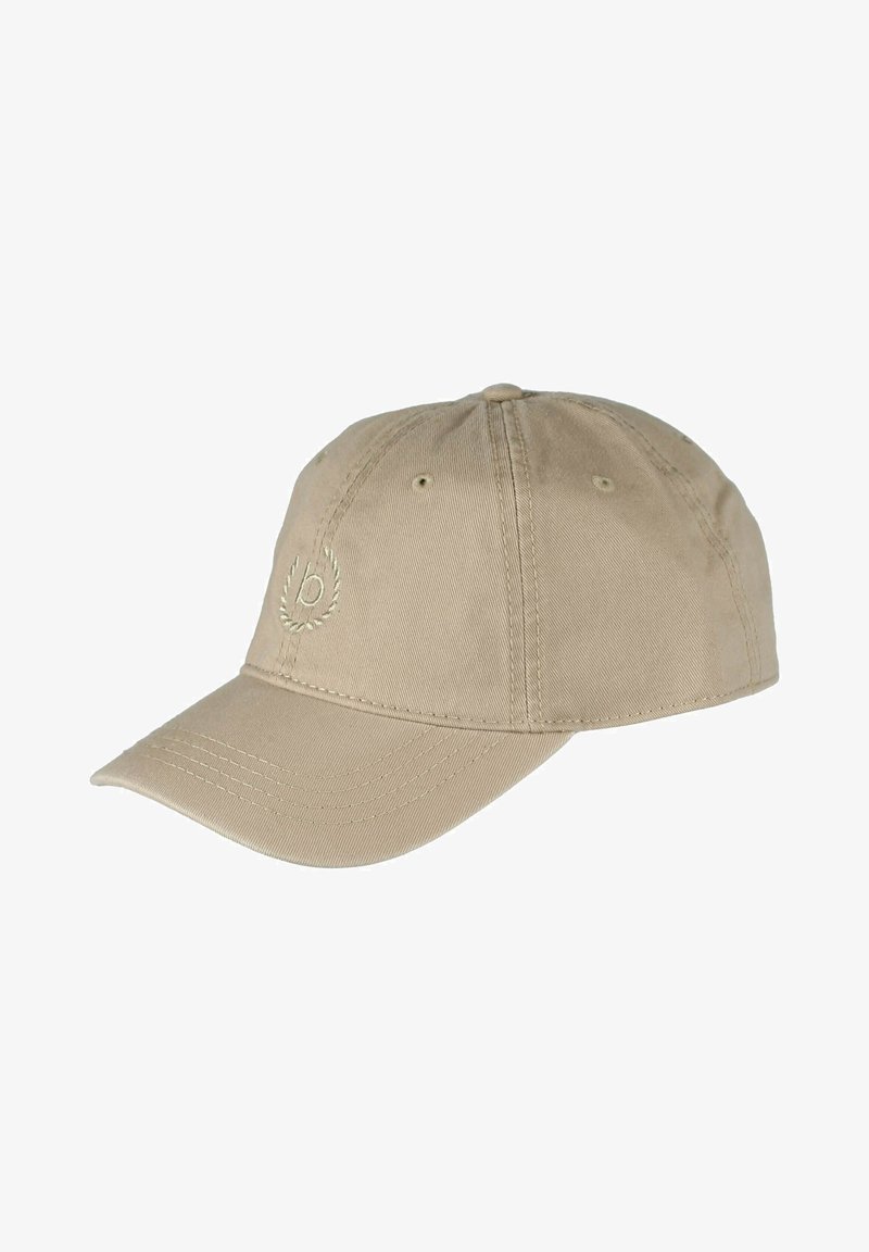 Khaki-baseball-lippu pyöreällä kruunulla, kaarevalla lippalla ja brodeeratulla logotiedolla. Valmistettu puuvillasekoitteesta, jossa on näkyvät saumat.