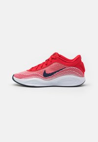 Punane sportlik jalanõud, millel on võrgust ülemine osa, tumedat sinist Nike'i logot kontrastselt rõhutav ja valgest kummist talla osa. Omab ümmargust varbaosa ja paeltega kinnitust.