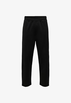 Pantaloni della tuta neri con vita elastica a coste. Realizzati in tessuto morbido, con taglio a gamba dritta e senza tasche visibili.