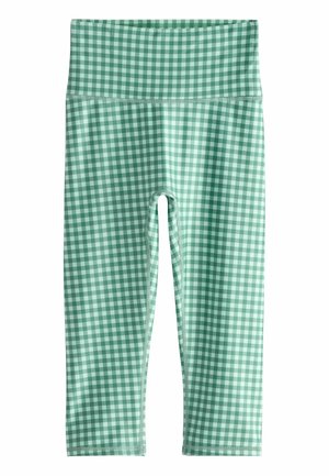 Colanți croppați cu talie medie, model gingham verde și alb, cu talie lată și cusături plate.
