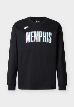 Czarna bawełniana koszulka z długim rękawem. Na przodzie znajduje się napis „MEMPHIS” w stylu postarzanego białego i turkusowego koloru. Logo Nike na lewej piersi.