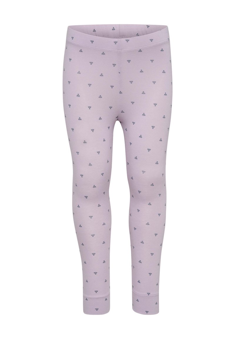 Ljuslila leggings i mjuk bomull, med ett upprepat mörkblått blommönster, med en snug midja och avsmalnande ben.