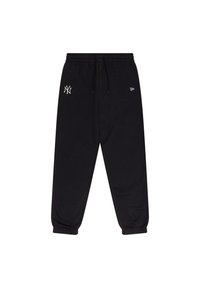Sorte sweatpants lavet af blødt stof, med en elastisk talje og snor, ribbede manchetter og hvide logo detaljer.