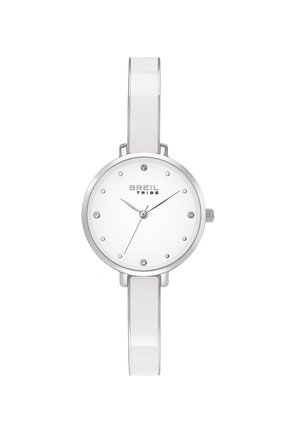 Breil Tribe sølvarmbåndsur med hvid urskive, timeindikatorer i krystal, slanke visere og smalt metalrem.