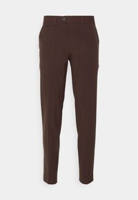 Bruna skräddarsydda byxor med en mjuk tygkvalitet, slim fit, bälten, framfickor och knappstängning vid midjan.