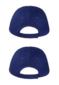 Dunkelblauer Baumwoll-Baseballcap mit gebogenem Schirm, verstellbarem Riemen und Belüftungsöffnungen. Die Ansicht zeigt die Rück- und Seitenansicht.