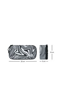 Pencil case se černobílými pruhy, 23 cm x 5 cm x 12 cm, s hladkým, texturovaným povrchem a pevným zipovým uzávěrem.