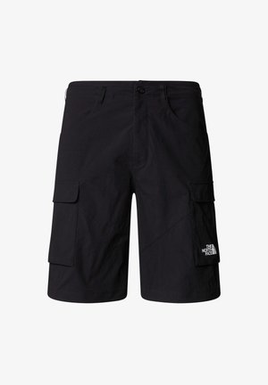Svarta cargo-shorts i lätt material, med två sidofickor, två cargofickor och en logotyp på nedre högra benet.